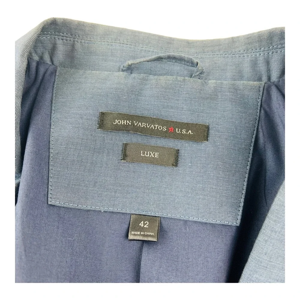 John Varvatos Star USA Luxe Blue Cotton 2 Button 1 Vent Peak Lapel‎ Blazer 42R